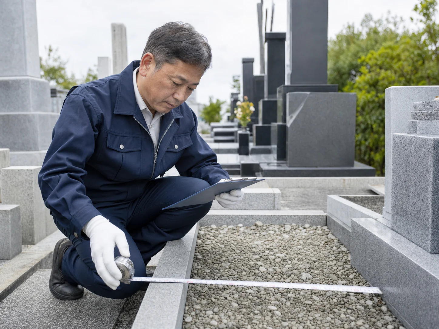 区画寸法や搬出経路を現地で確認します